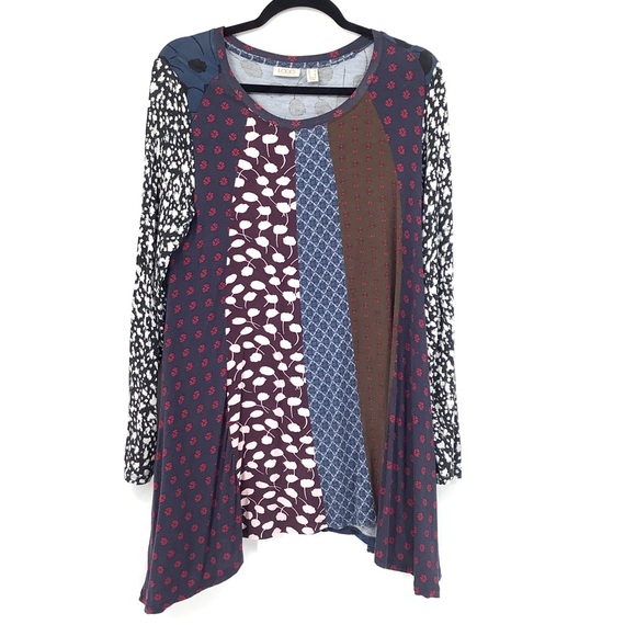 LOGO Lori Goldstein Multicolored Rayon Blend Tunic Top with Pockets Size S